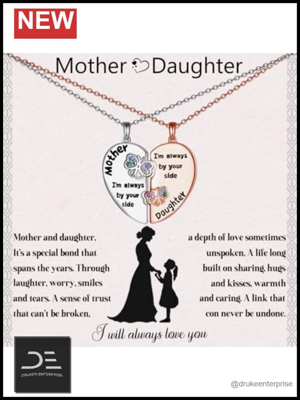 925 Sterling Silver Mother Daughter Necklace Heart Pendant Gift